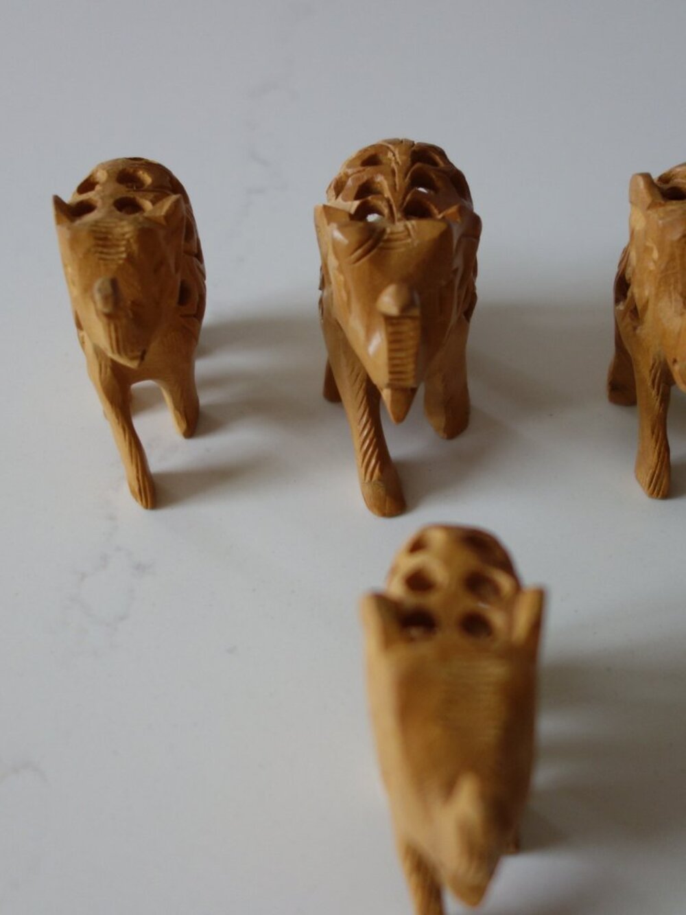 Hand Carved Set of 4 Wooden Elephant with a Baby Inside Hand Carved 2.5" X 2"